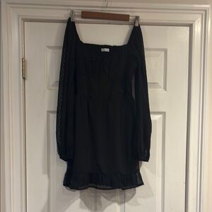 Elegant Black Sheer-Sleeve Dress